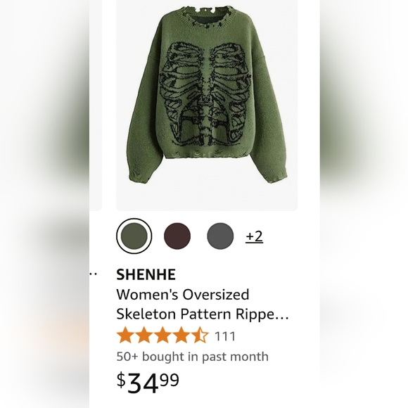 🎁💲EUC Rib Cage/Skelton Distressed Sweater - Sage XL - Picture 8 of 8